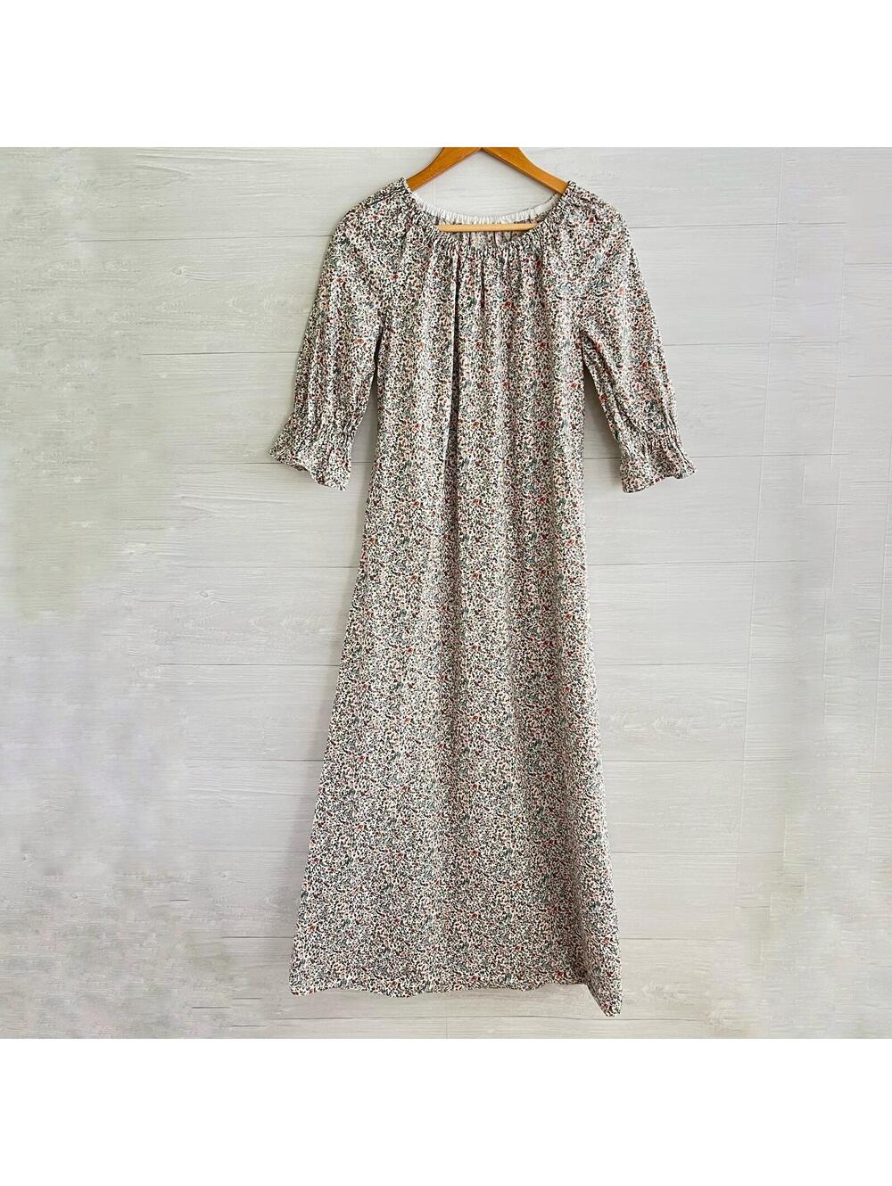 Cottagecore Prairie Dress M Handmade Floral Cotton Maxi Peasant Boho 3/4 Sleeve - Picture 1 of 5